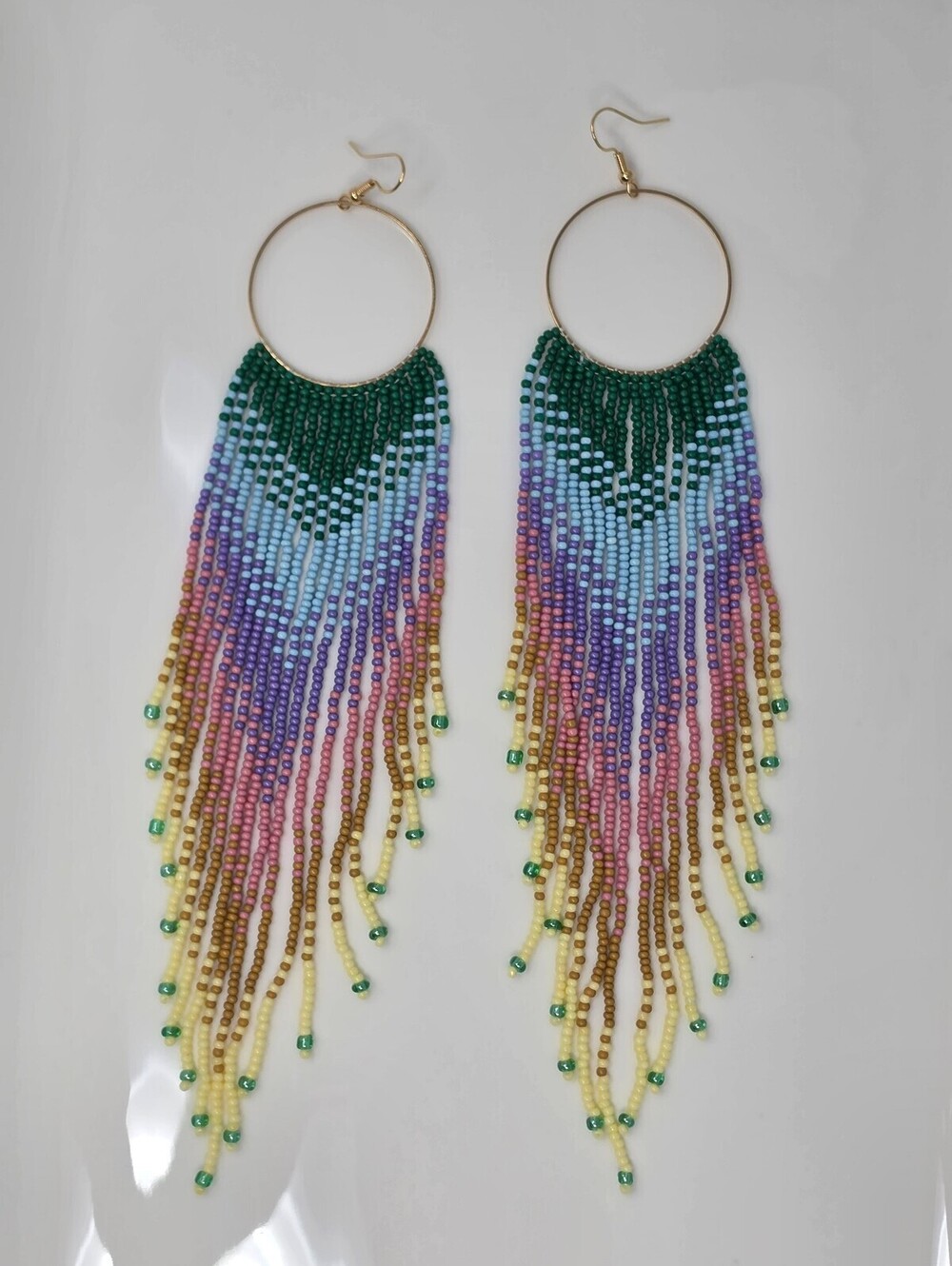 Chevron Horizon Colorful Beaded Fringe Earrings
